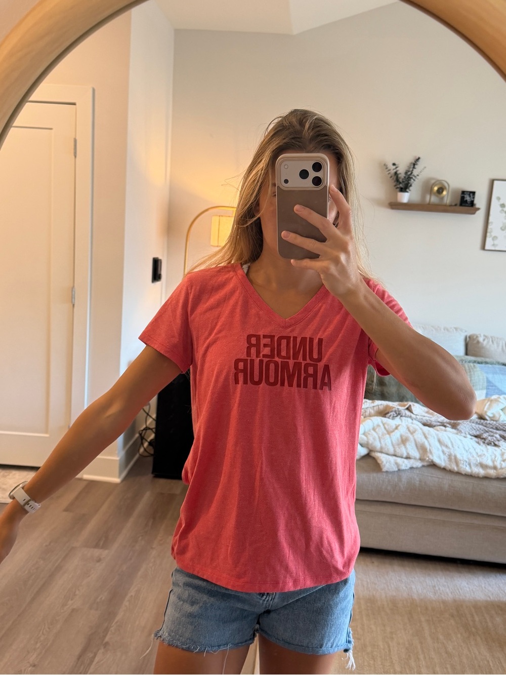 Under Armour Women's Coral V-Neck Logo Tee
